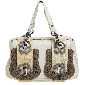 Fendi White Leather Embellished B Shoulder Bag